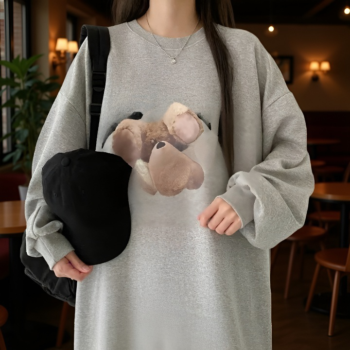 여성 긴팔 원피스 원피스 하프 기장 널찍하다 여유가 있다 느슨하다 묵히다 휴한하다 박형