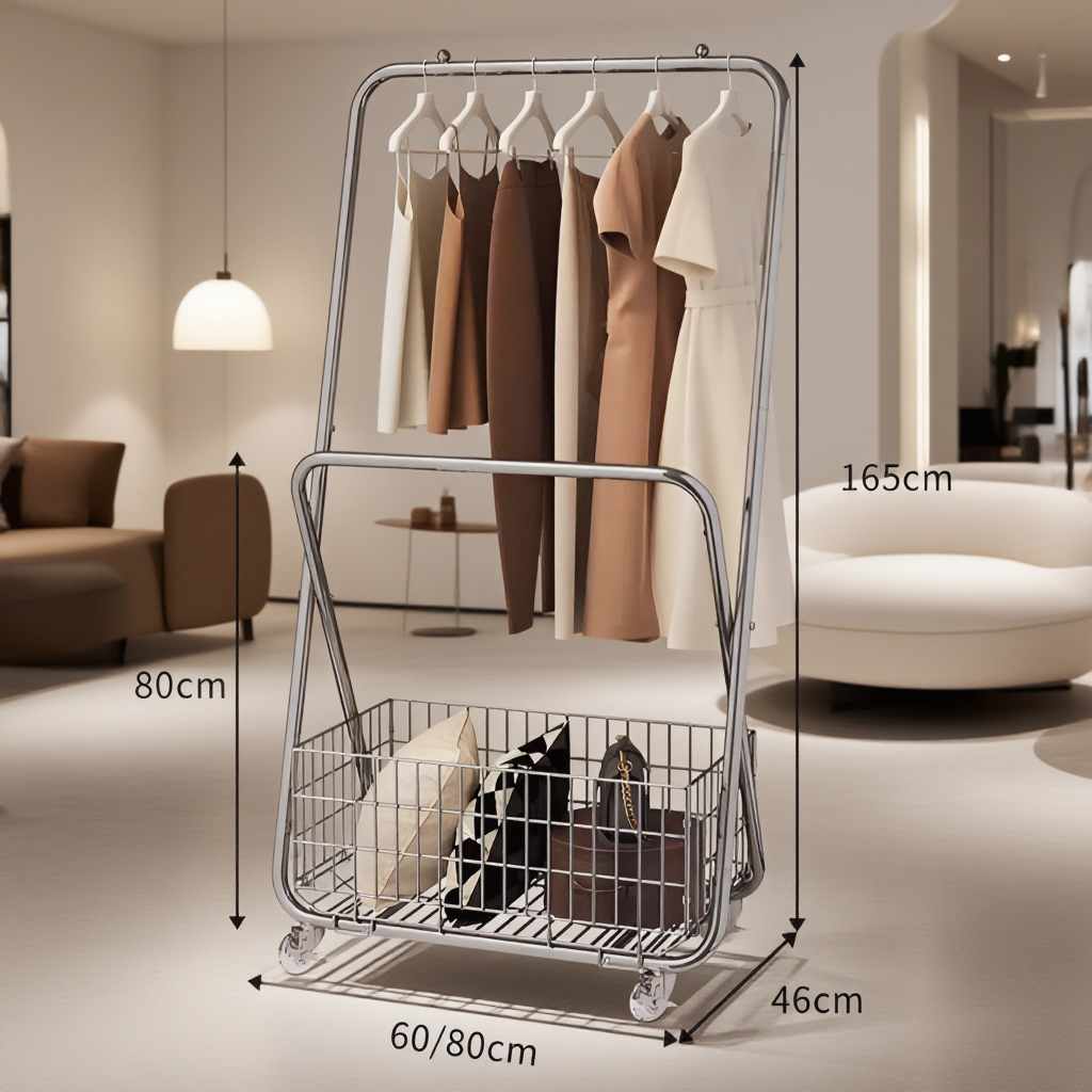 床置き洋服ラック 厚みのある金属製 フレーム付き
