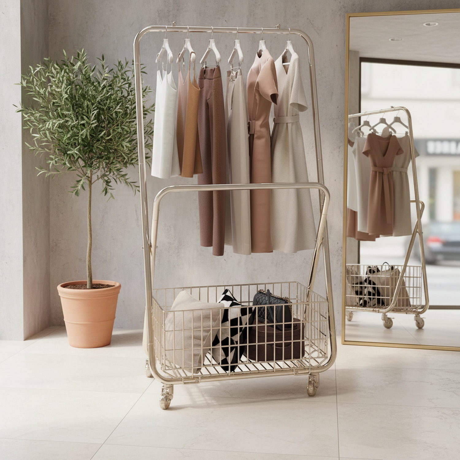 床置き洋服ラック フロアベッドルームコートラック 厚みのある金属製 キャスター付き バルコニー洋服ラック フレーム付き