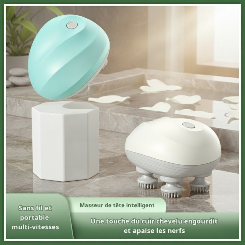 Mini masseur de tête intelligent électrique, masseur étanche, physiothérapie, pétrissage, artefact d