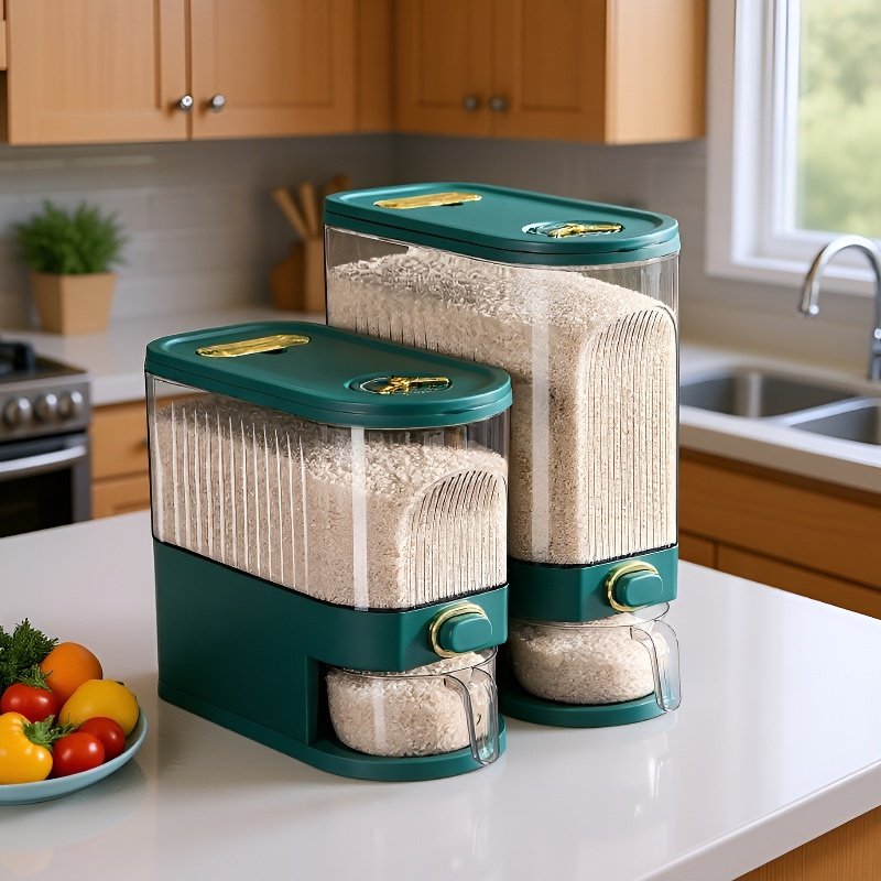 Press to dispense rice and collect the rice.