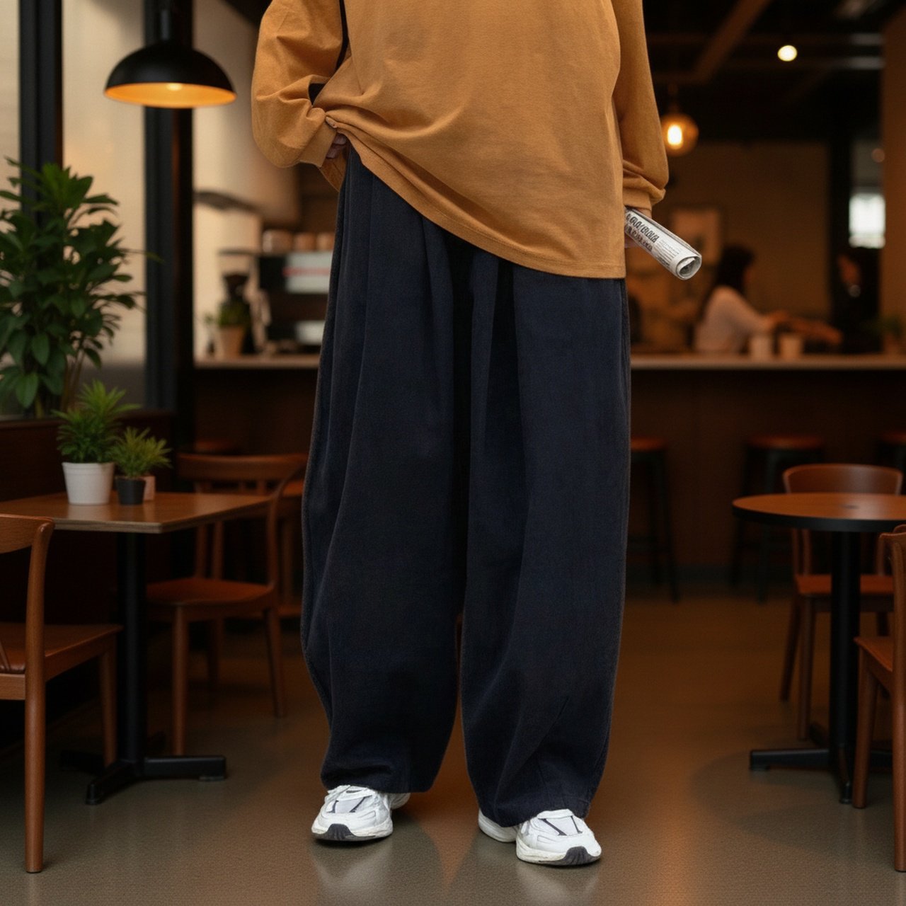 트렌디한 하이웨스트 와이드 팬츠 착용컷