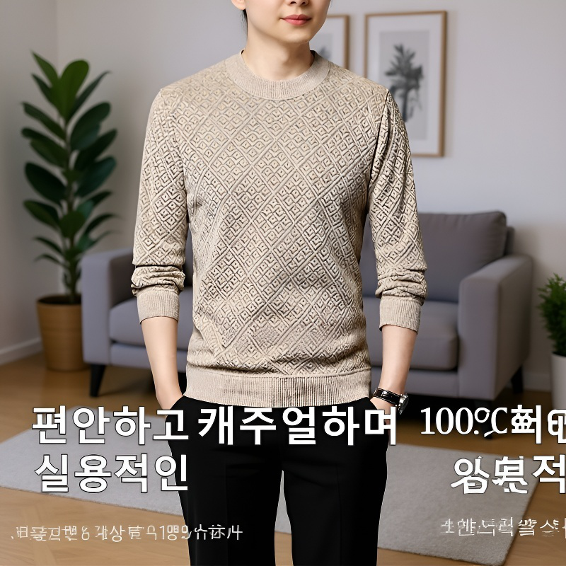 남성 솔리드 컬러 기모 니트 캐주얼 상의