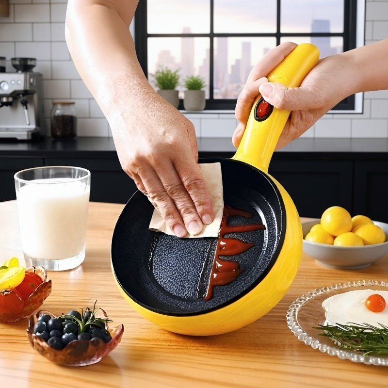 Mini olla eléctrica para el hogar, antiadherente para hervir y freír huevos