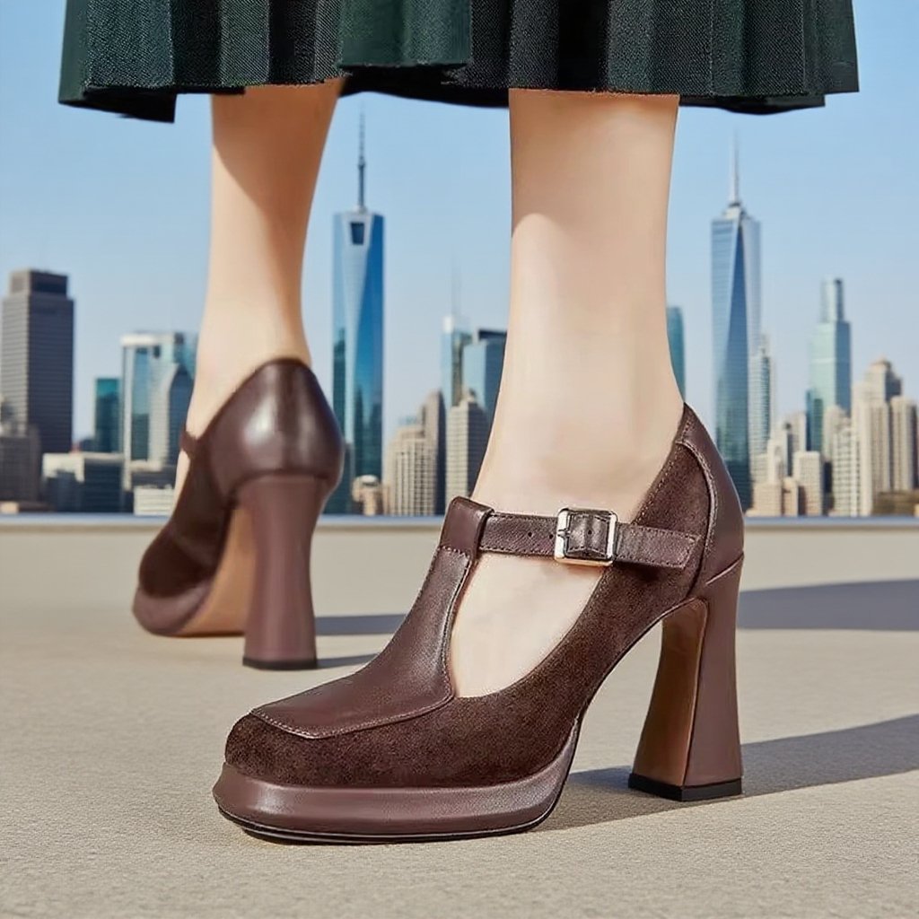 Vintage Quadratkopf grobe Absätze Schuhe