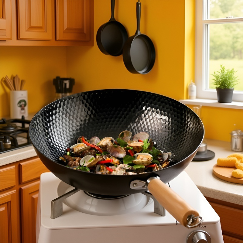 Sartén sin recubrimiento para cocina, apta para estufa, diseño humanizado