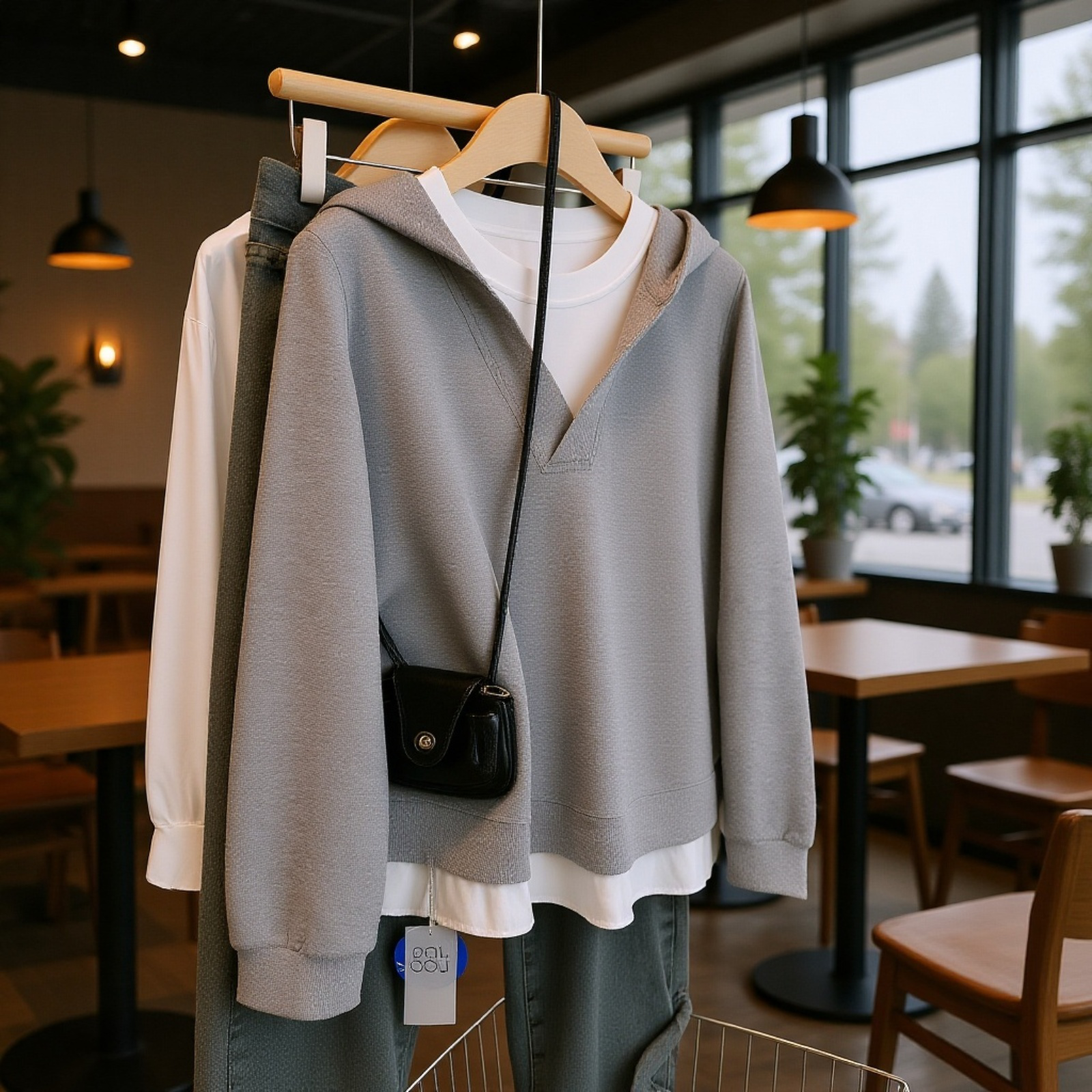 着痩せ効果抜群のフェイクレイヤード長袖スウェット・大きいサイズ・配色トップス