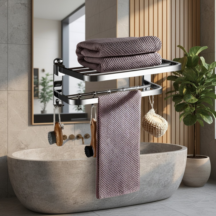 Stainless steel towel rack with polished finish