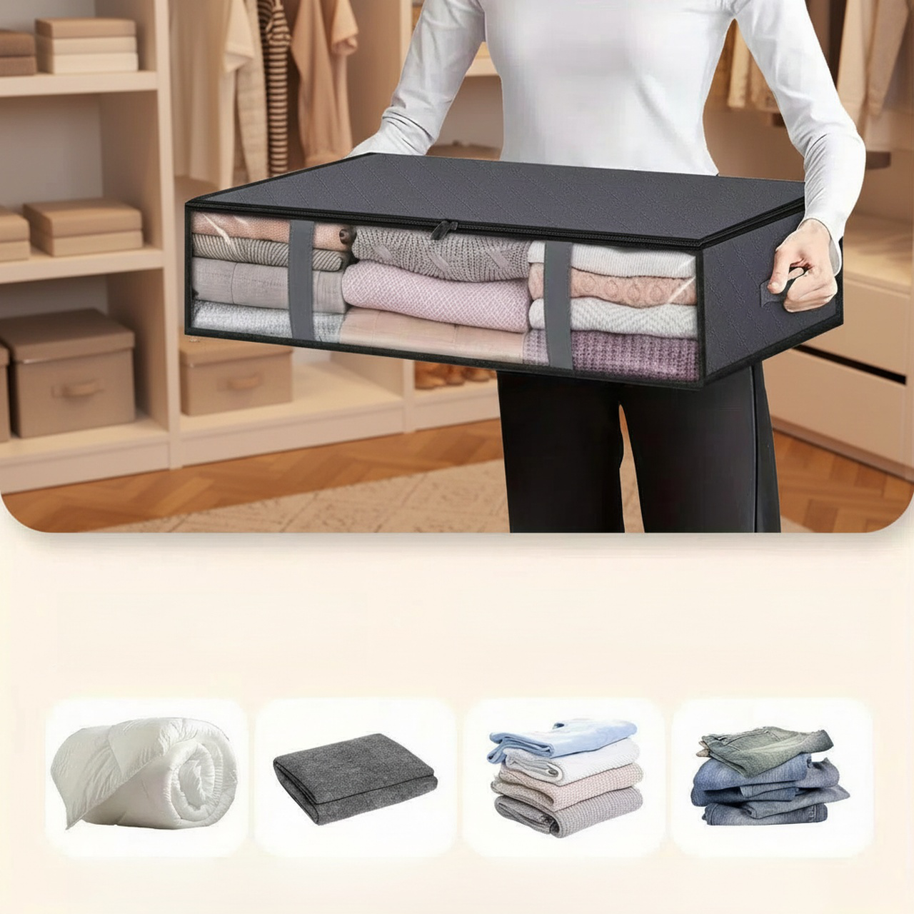 Bolsa de almacenamiento grande y plegable para debajo de la cama, ideal para ropa y mantas