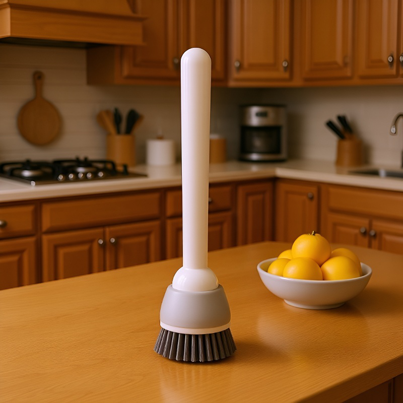 Cepillo de sartén con mango largo ajustable y cabeza giratoria