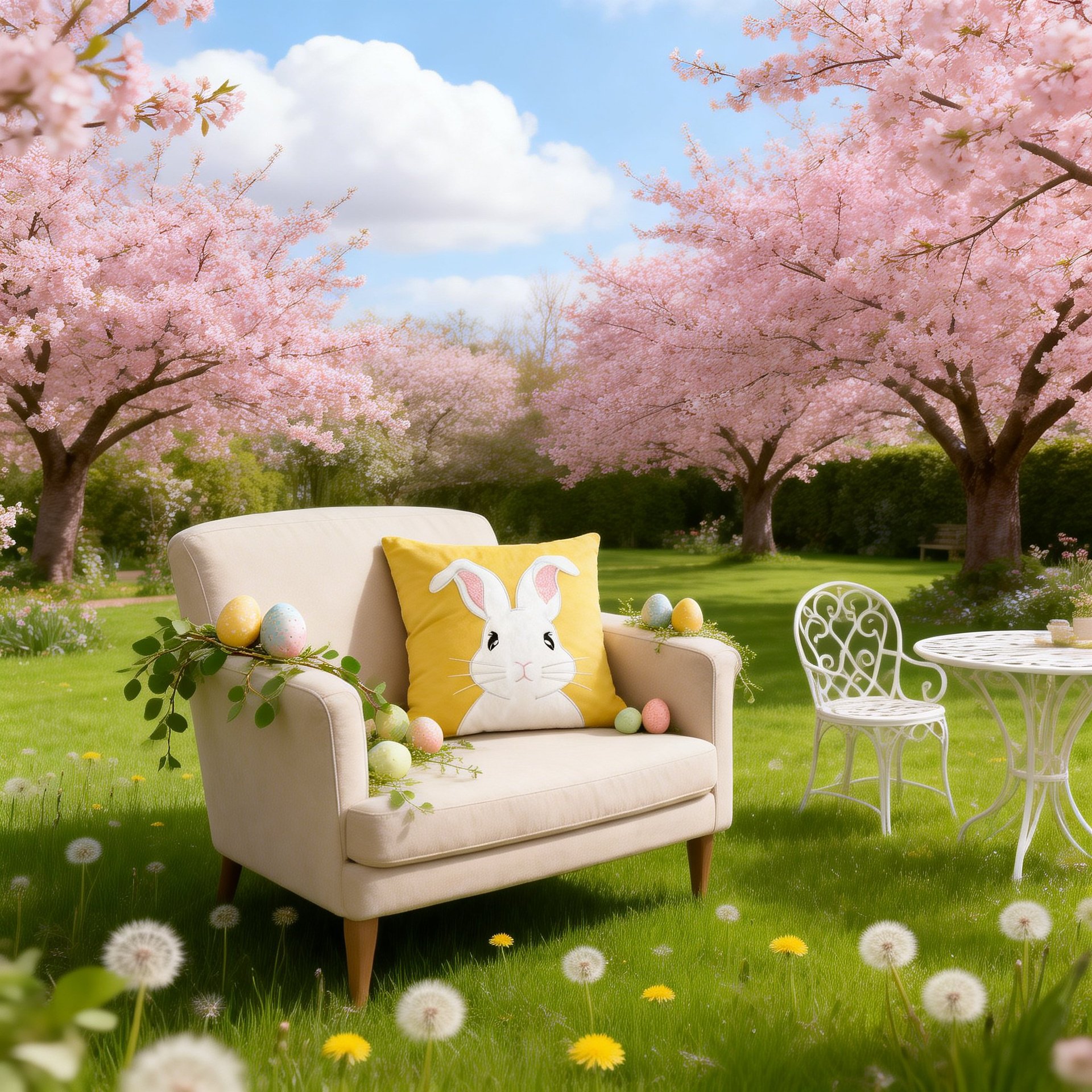 Cute Easter Bunny Embroidered Sofa Cushion Pillow Cover Holiday Decoration