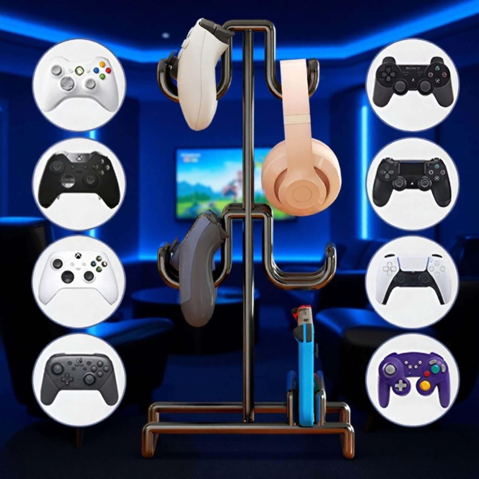 Spielcontroller-Ständer, Kopfhörer-Halterung, Tisch-Aufbewahrungsregal, praktisches Gadget