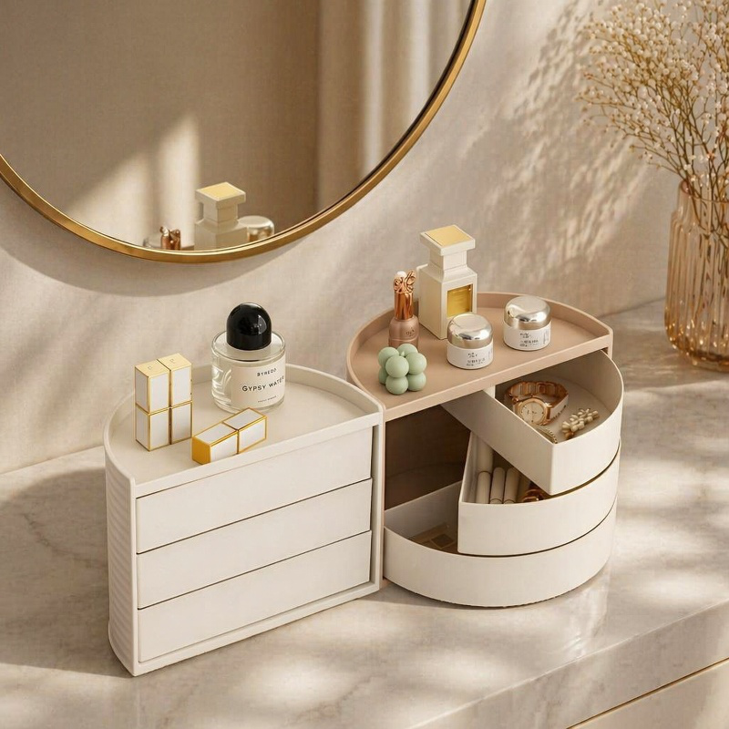 Estante giratorio para organizar maquillaje