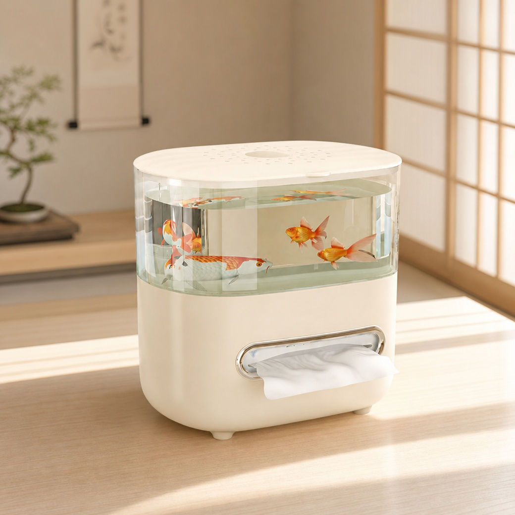 Multifunktionale Deko mit doppellagiger Taschentuchbox und sichtbarem Aquarium