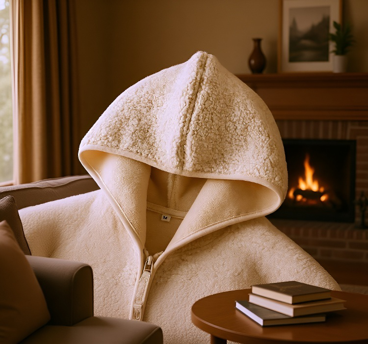 柔らかく暖かいミルキーホワイトパーカー着用例