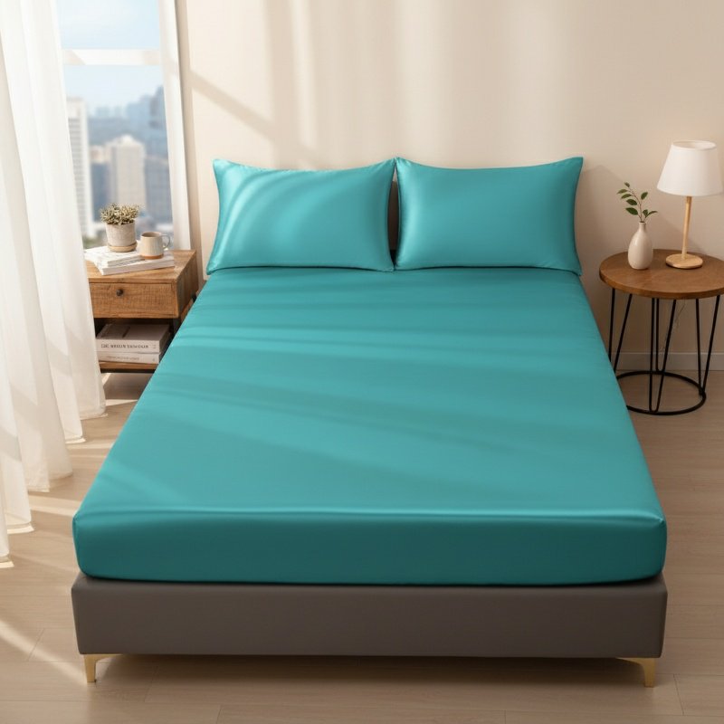 Modern Minimalist Silk Bedspread Bed Skirt, Cool Durable Easy-Clean Bedding
