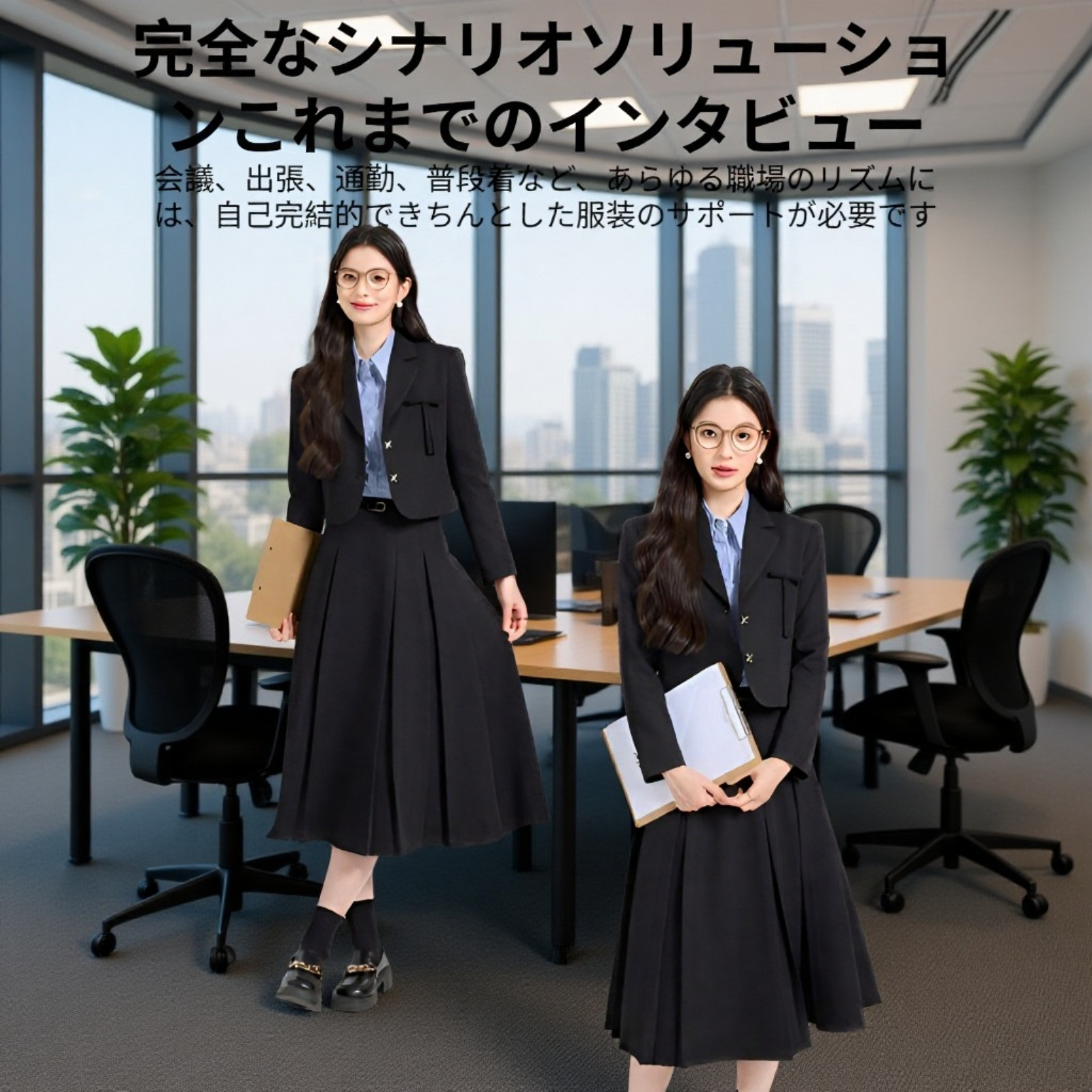 若々しいアカデミック風スーツセットスカート三点セット