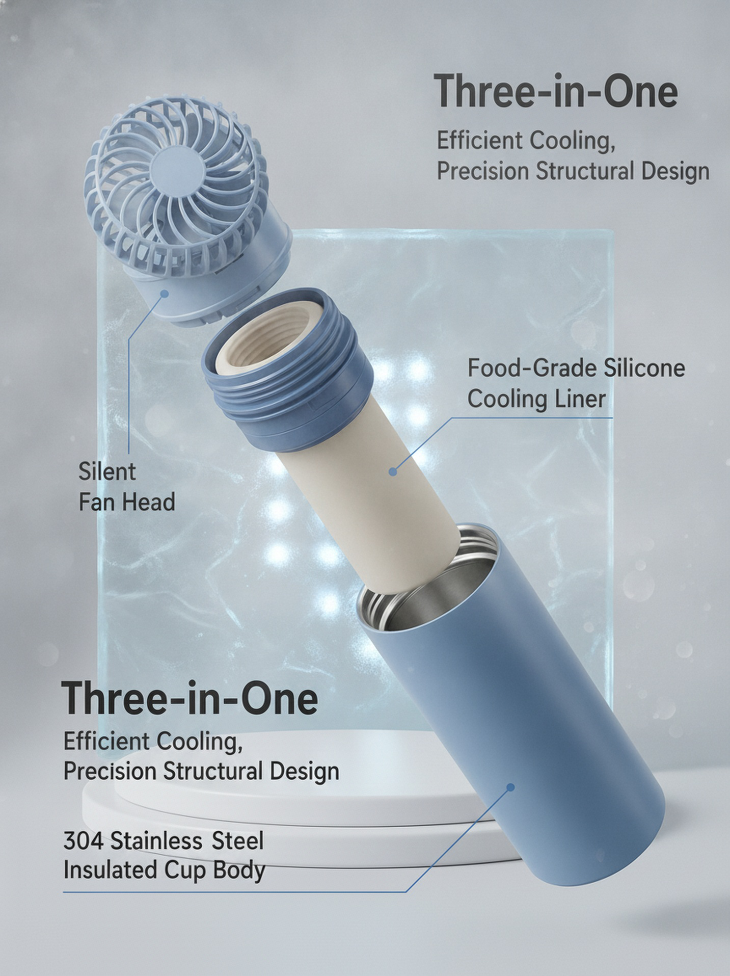 Outdoor mini fan and ice cup combo on picnic table