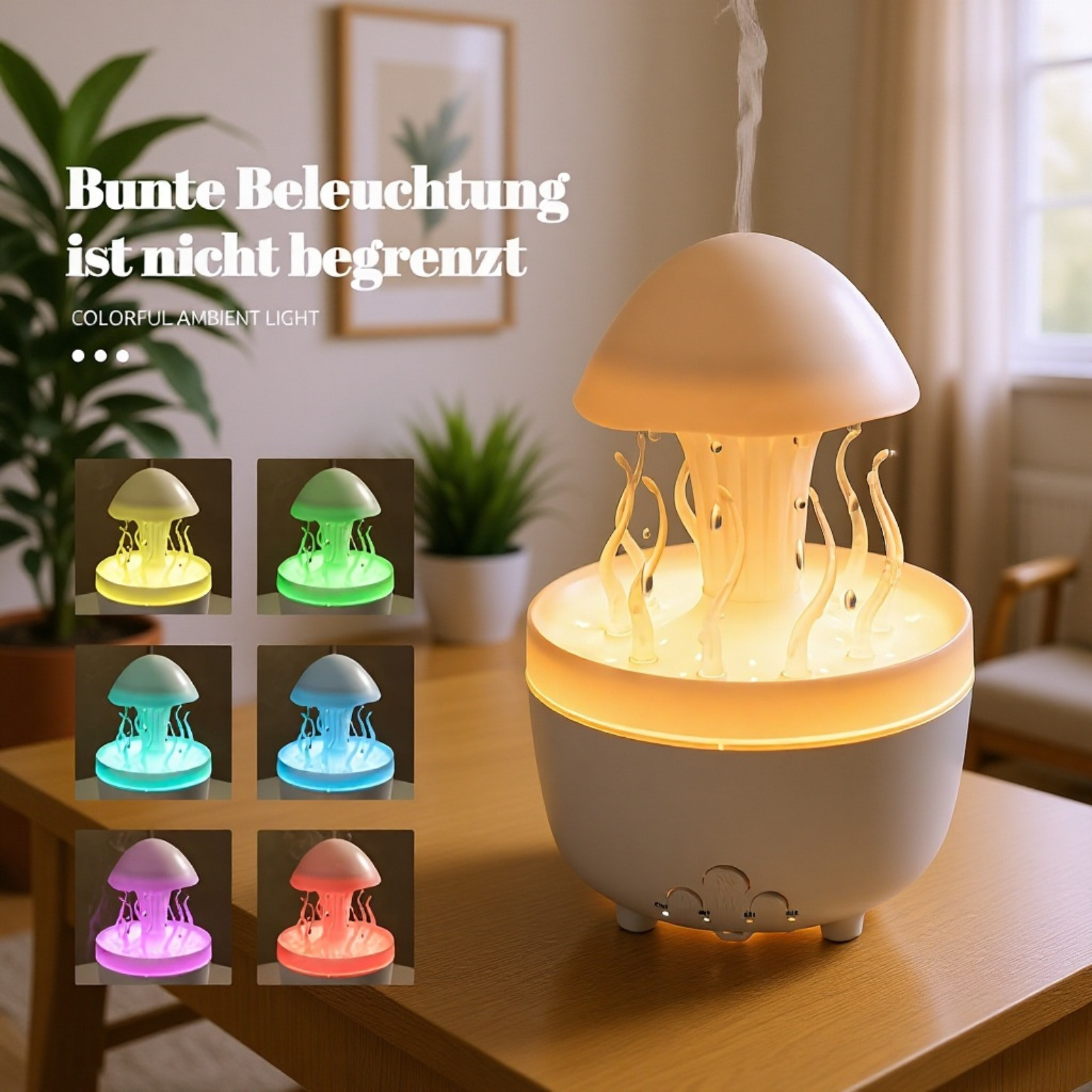 Drehbare Quallen-Aromatherapie-Maschine mit Regen-Tropfen-Design und buntem Nachtlicht für Zuhause