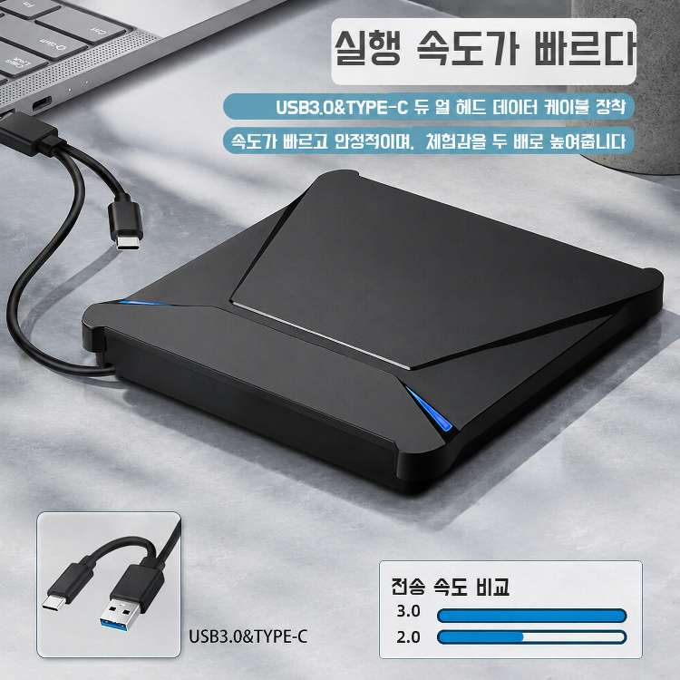 5-in-1 Type-C+USB 외장 DVD 레코더 전체 모습