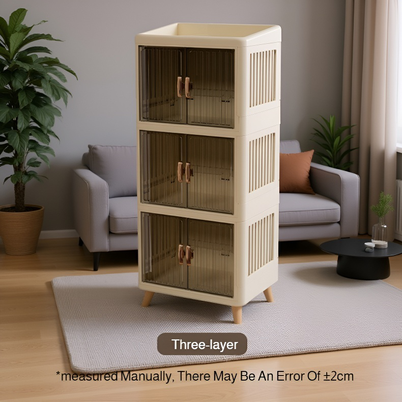 Household Foldable Cosmetic Storage Cabinet with Double Doors