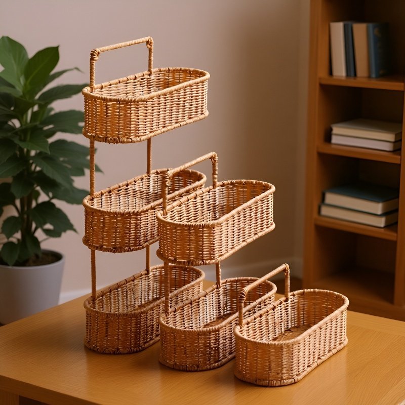 Többszintes fürdőszobai tárolópolc, fúrás nélküli műrattan állvány