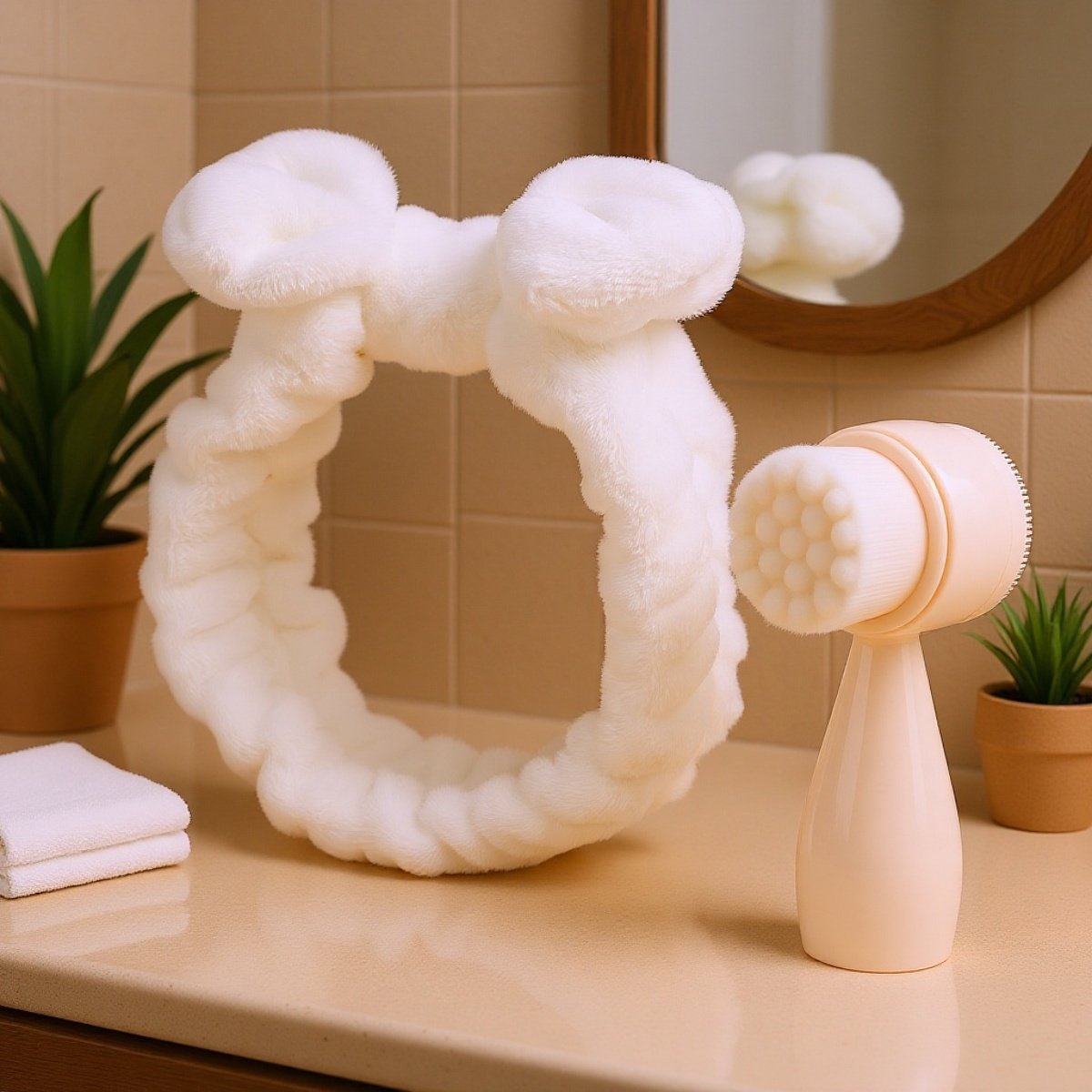 Face brush+bow tie shower headband set