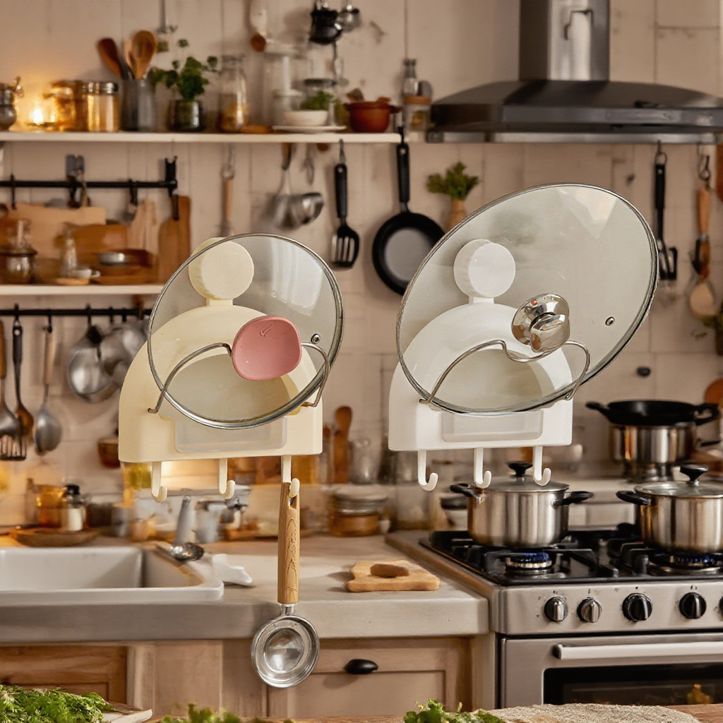 強力な吸盤付き壁掛けポット蓋ラック