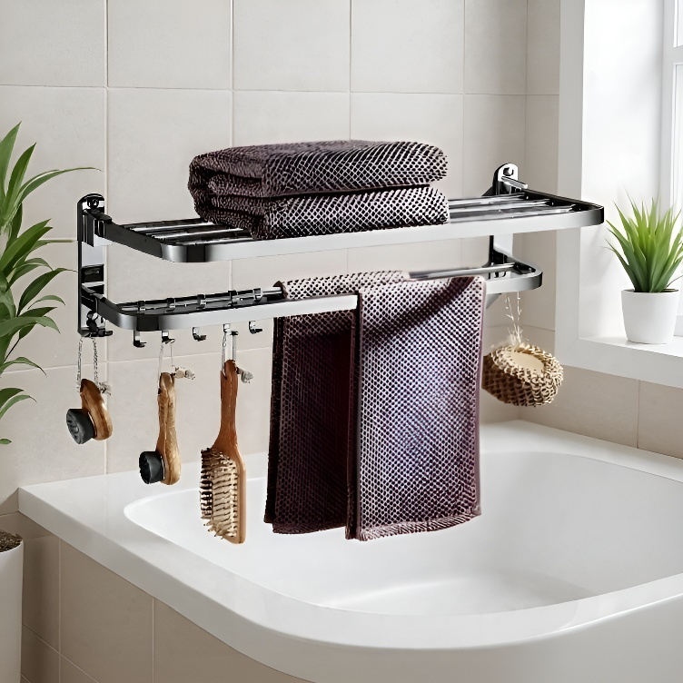 다용도 욕실 수납선반 스텐 펀치프리 접이식 목욕타월선반 다용도선반 스텐수납선반