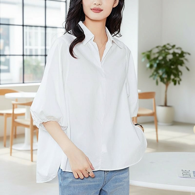 세련된 봄여름 캐주얼 블라우스 착용샷