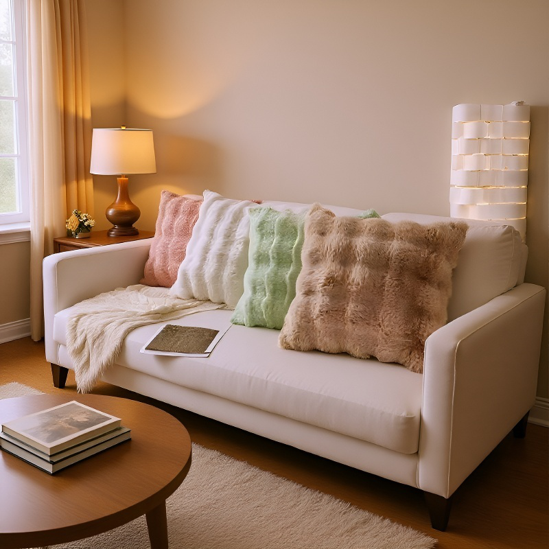 두꺼운 모조 토끼털 플러시 쿠션 커버 겨울 플러시 쿠션 [40x40/50x50/60x60CM] [쿠션