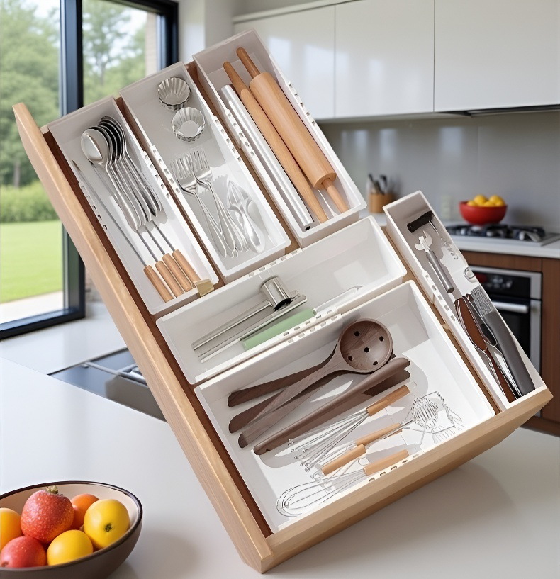 Detalle del organizador de cajón ajustable para ropa interior