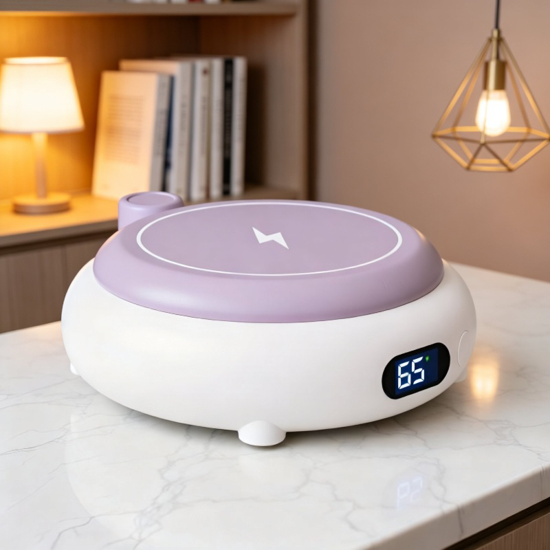 Wireless smart heating mug on modern office desk