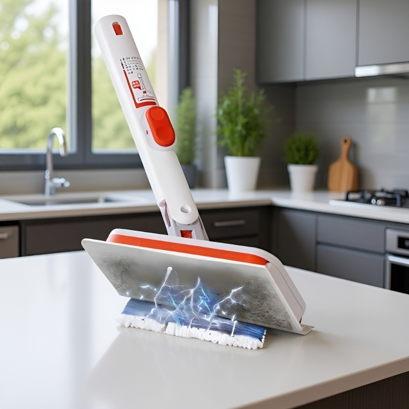 Trapeador con paño limpio y ordenado, herramienta conveniente para limpiar pisos