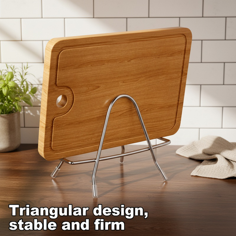 Stainless steel cutting board rack and pot lid holder for kitchen use - durable and space-saving.