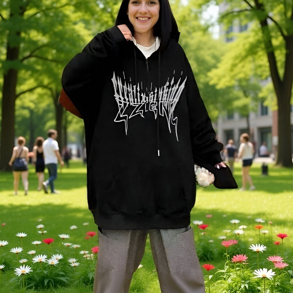 メンズフード付きスウェットシャツ春と秋ゆったりトレンドブランドスウェットシャツレタープリント万能ジャケット2024プラスベルベットスウェットシャツ