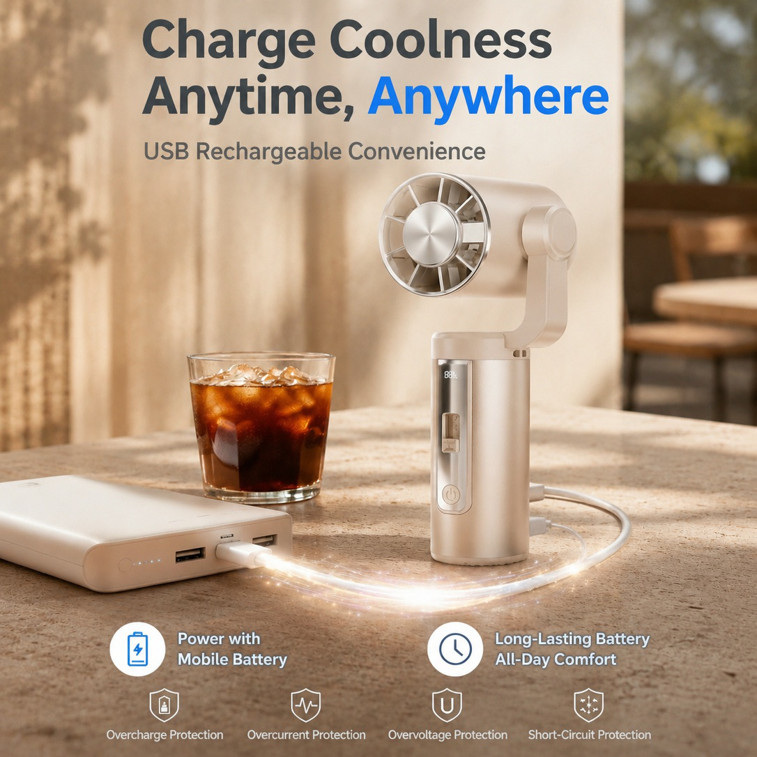 Handheld Fan with Ice Pack, Wearable Neck Design
