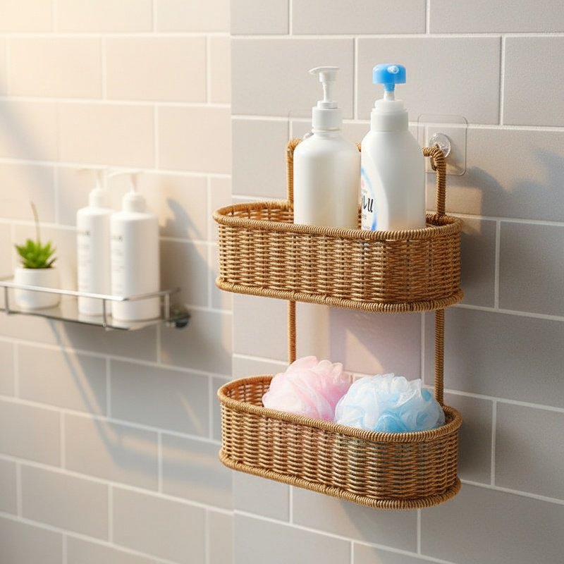 Imitation Rattan Style Bathroom Rack No-Drill Multi-Purpose Organizer