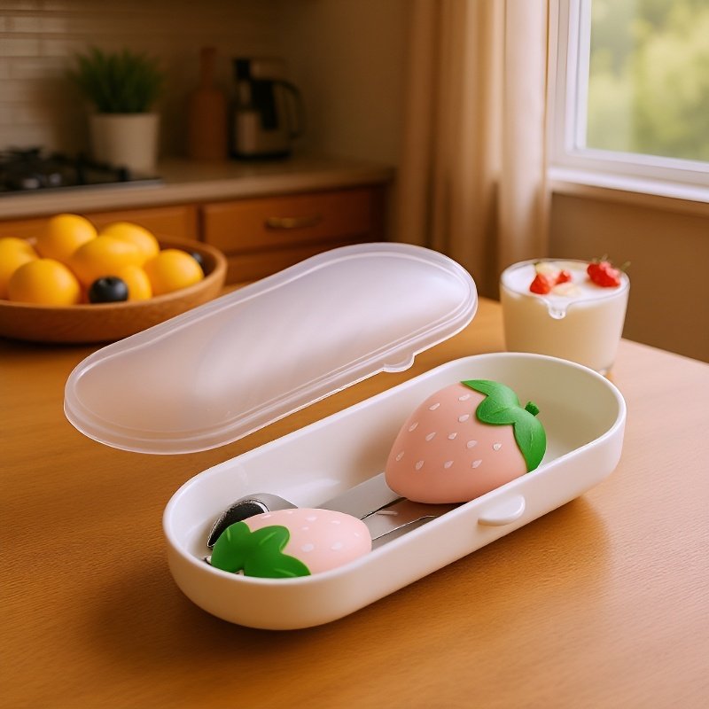 Baby Cartoon Strawberry Tableware Spoon and Fork Set