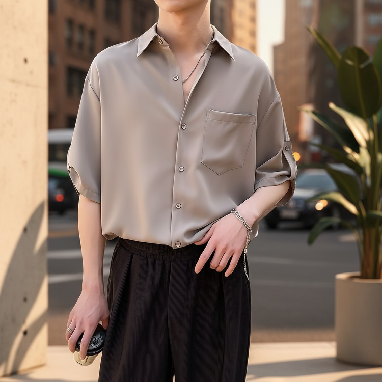 남성 다크 그린 노 아이론 루즈 반팔 셔츠