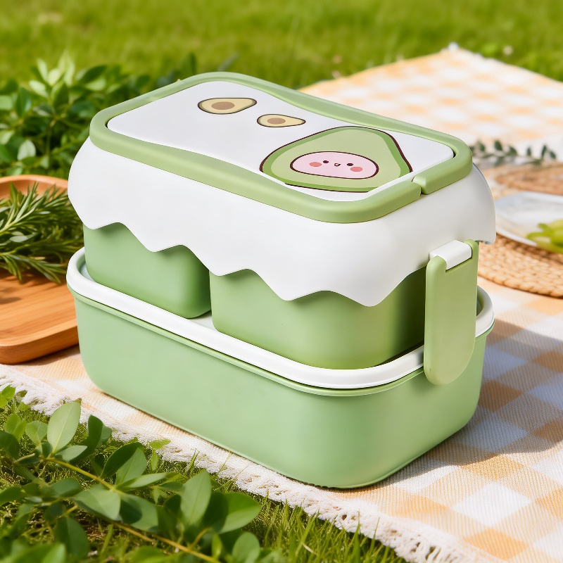 2段電子レンジ対応弁当箱 学生・オフィス用 食器付き