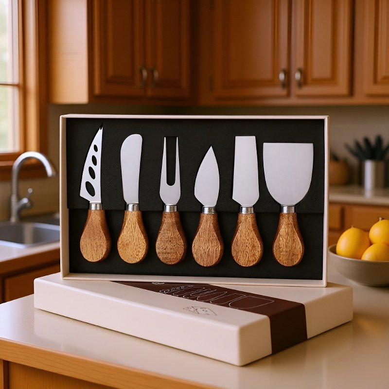 طقم سكاكين جبن بمقابض خشبية