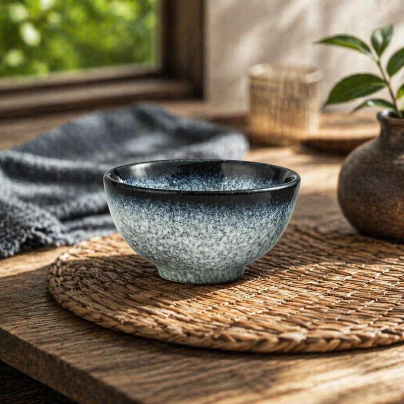 Schlichte japanische Reisschale aus Keramik