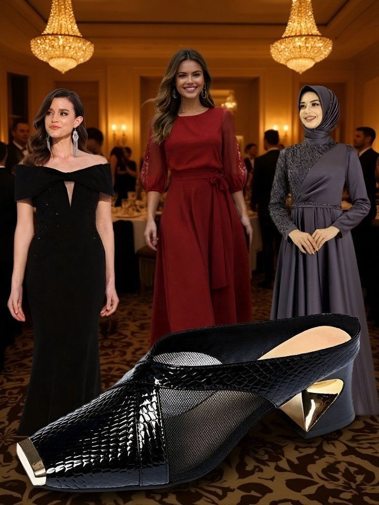 شبشب حماية الأصابع بتصميم المقدمة المربعة من جلد الثعبان