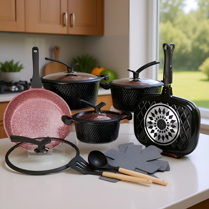 Set de ollas y sartenes antiadherentes, 15 piezas, edición de lujo, popular en ventas