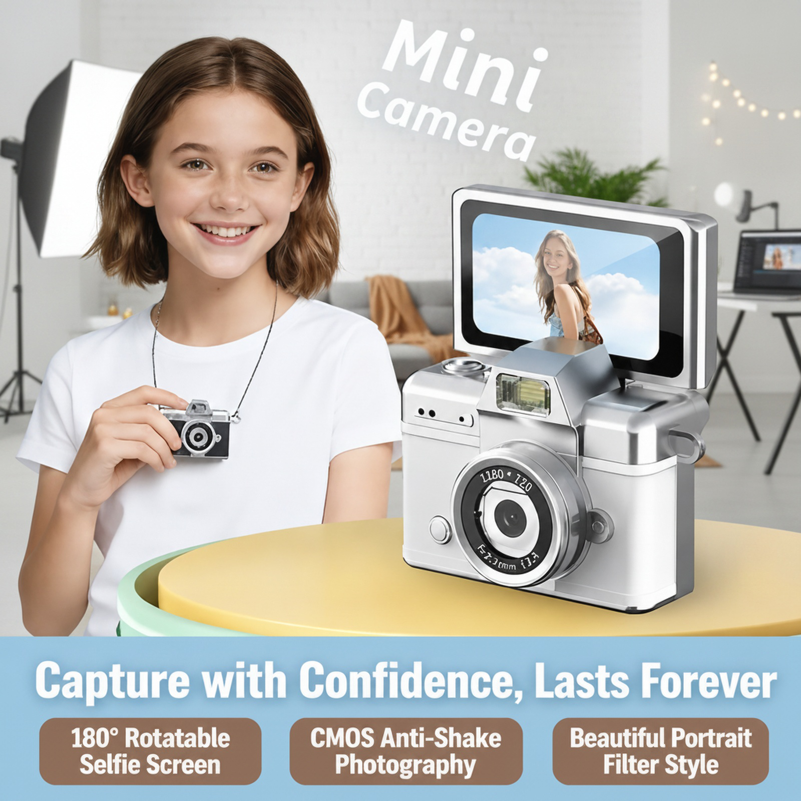 CCD Mini Camera with Thumb Flip Screen, Ideal for Students, Campus Use, Digital Retro CCD High-Defin
