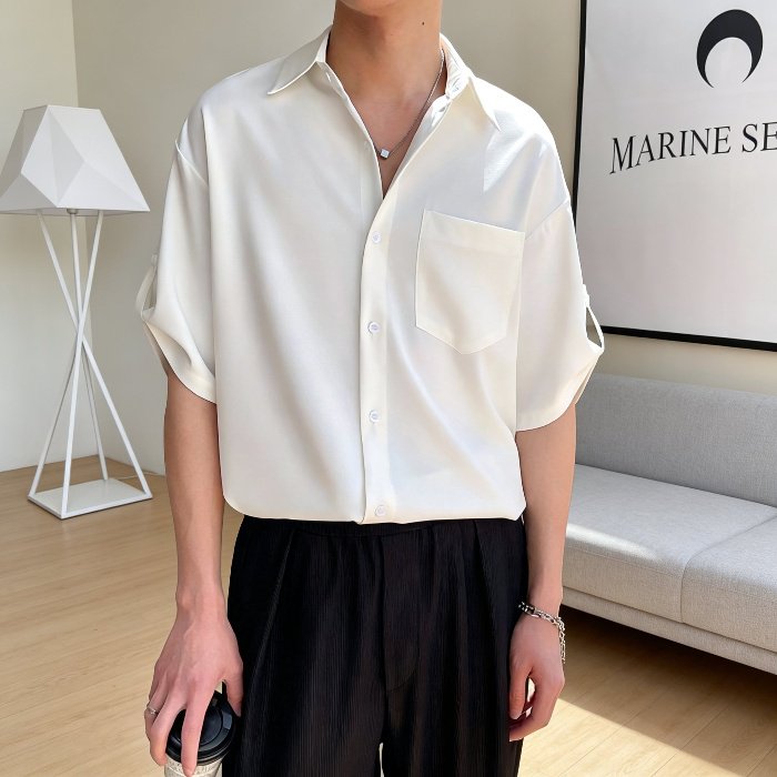 여름용 남성 아이스 실크 7부 소매 셔츠