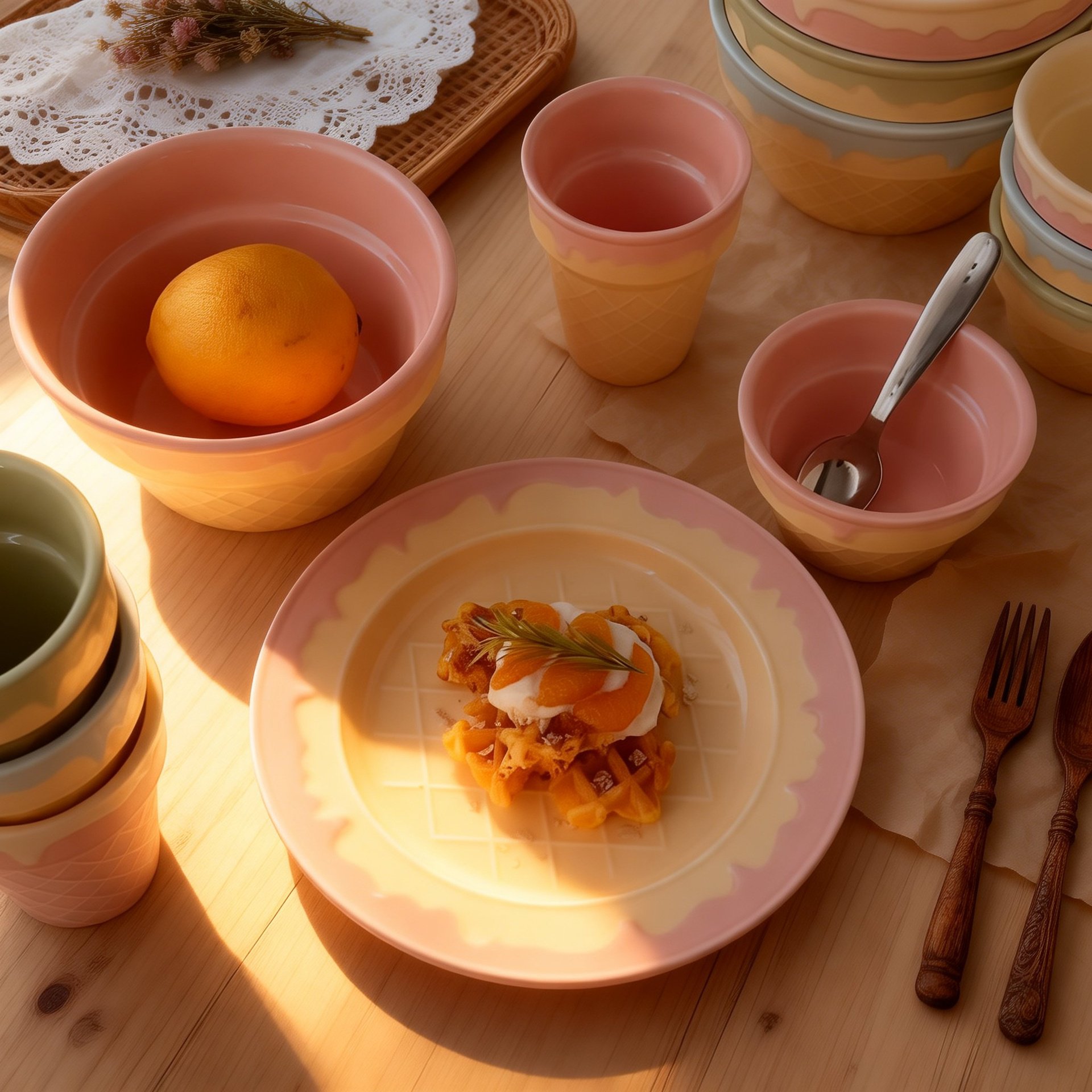 Juego de vajilla de cerámica con diseño de helado lindo