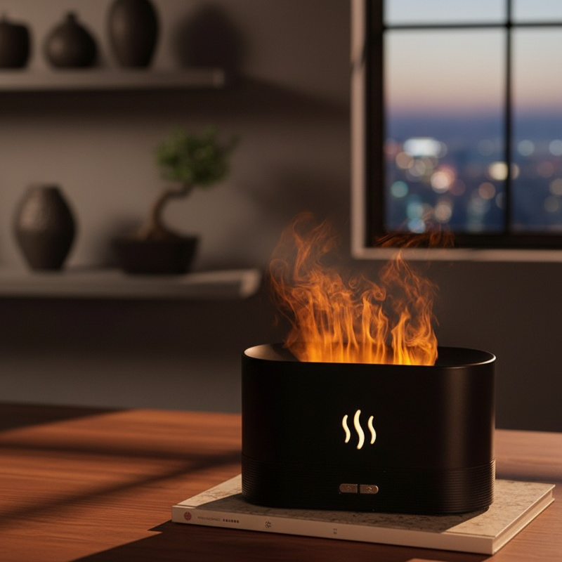 Humidificador ultrasónico con efecto llama y aromaterapia para el hogar