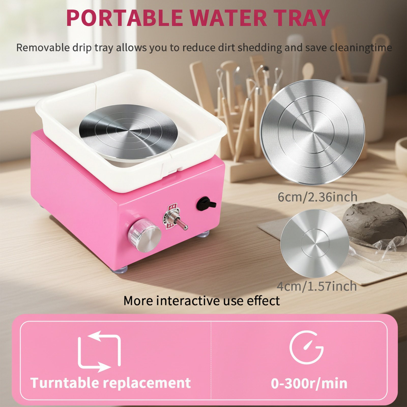 Infinitely variable speed electric mini pottery wheel